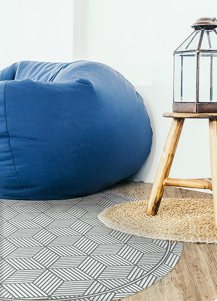 Modny dywan okrągły winylowy geometryczna kostka