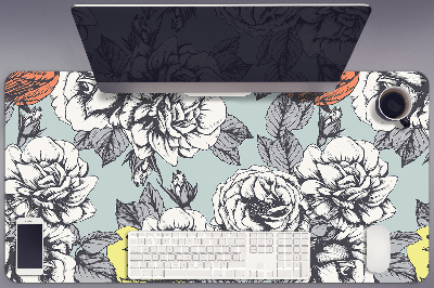 Duża podkładka na biurko Róże i ptaki