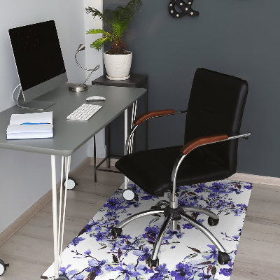 Mata pod krzesło do biura Niebieskie kwiaty